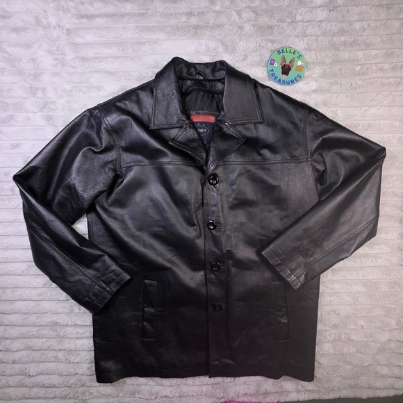 Men's Medium Black Soft Leather 4‎ Button Jacket Coat Matrix Grunge Metal Y2K - Picture 6 of 9